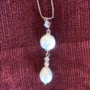 Two pearl pendant necklace - silver